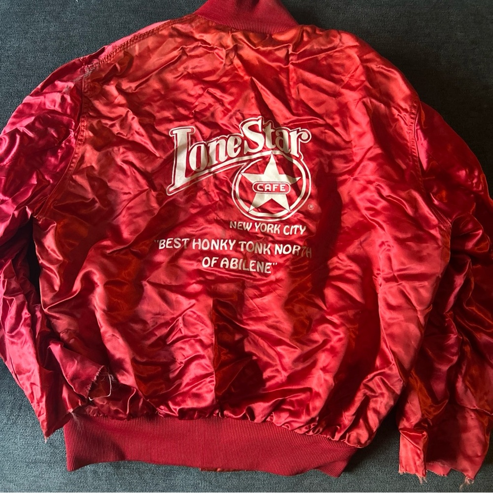Lone Star Cafe Abilene New York City Empire Vtg Satin Union Bomber Jacket Coat L
